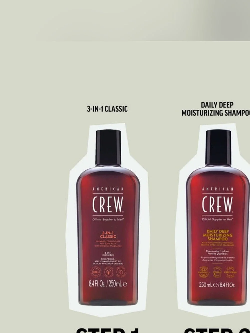 THREE AMERICAN CREW DAILY DEEP MOISTURIZING SHAMPOO FOR MEN 33.8FL OZ EACH